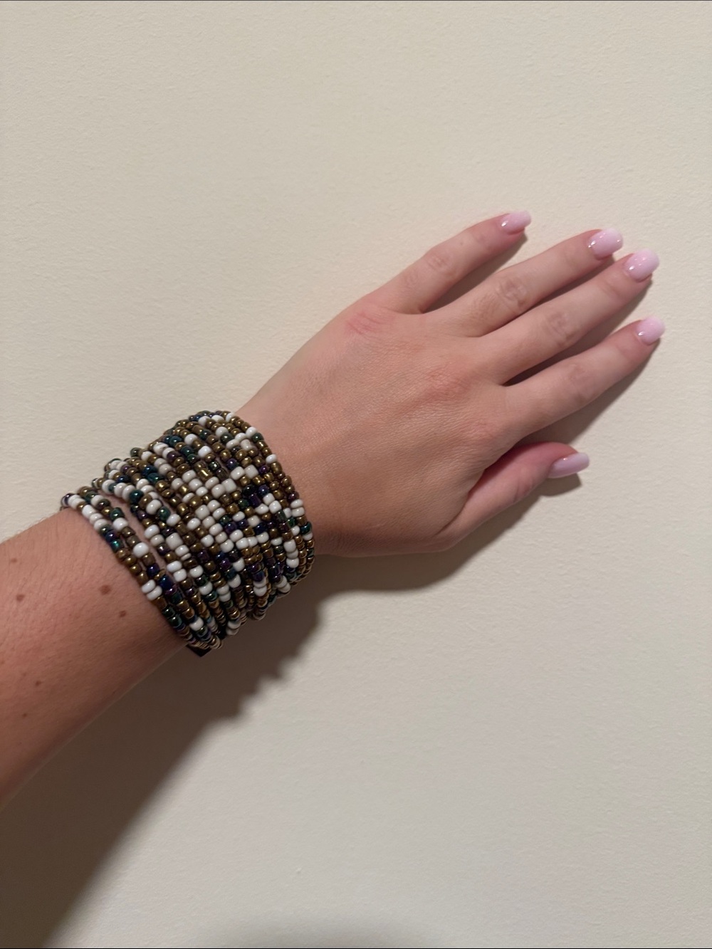 Beaded Wrap Bracelet in Brown & White New